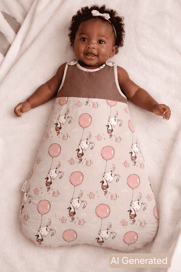 Illustrated image of a baby in a winter sleep sack