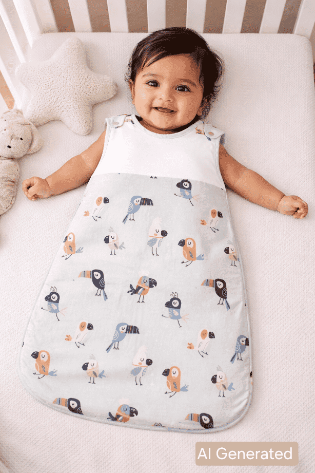 Illustrated image of a baby in a summer sleep sack
